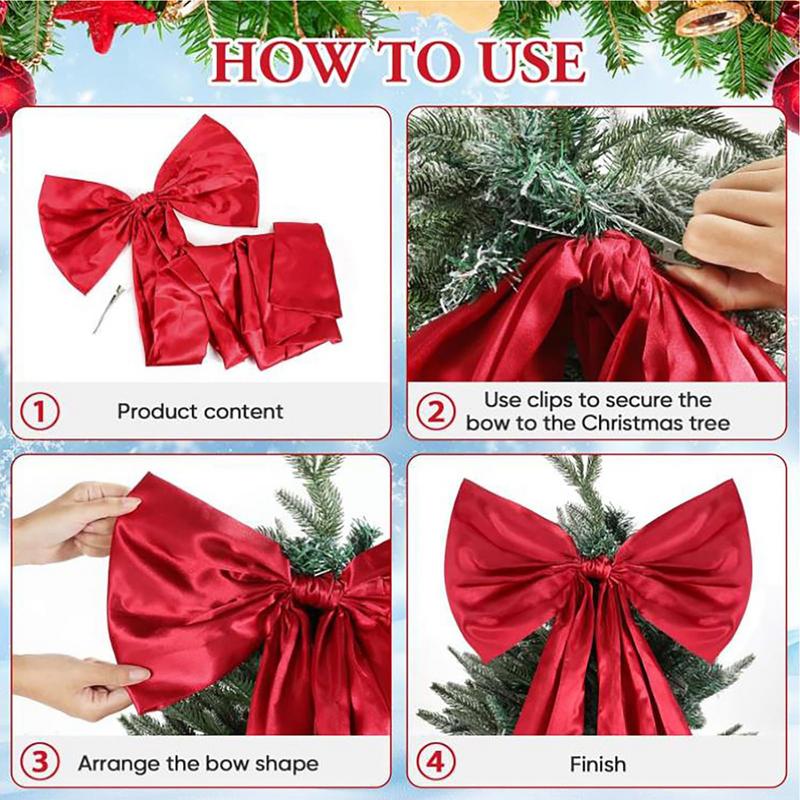 Christmas Tree Topper Bow Long Streamers Ribbon Extra Large Multipurpose Bow Indoor Decoration Holiday Creative Ornament