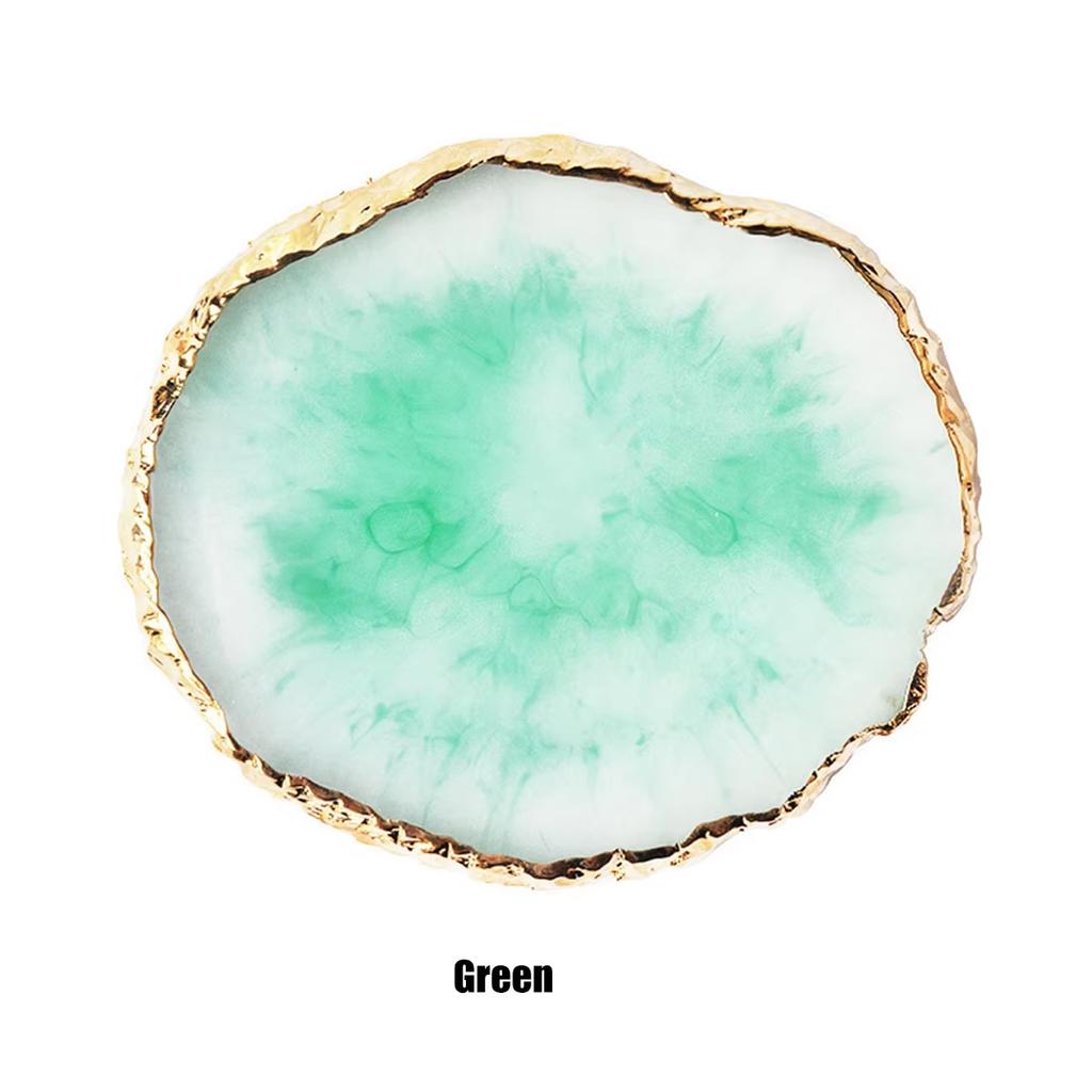 DIY Manicure Accessories Tools Resin Nail Art Painting Gel Palette Golden Edge Polish Agate Mix Stir Crystal Gem Plate 6 Colors