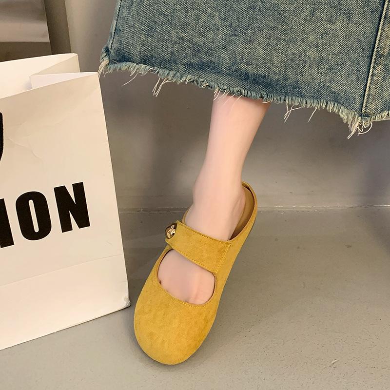 

Бокен-туфли на плоской подошве, женские полутапочки с носком, для ношения на одну ногу весной и летом, а также раздражающие холодные тапочки 40 жёлтый