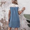 Spring and Summer Women's Casual Loose Color-blocking Lace Patchwork Pocket Dress