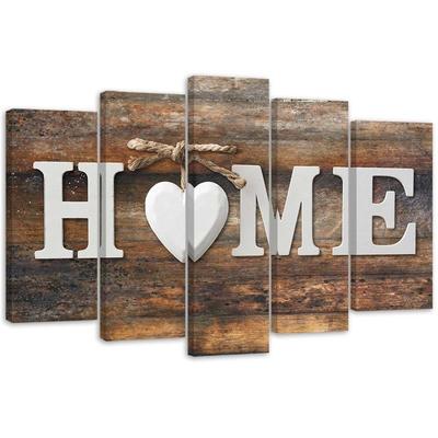 Pětidílný obraz na plátně Home Heart Inscription Brown