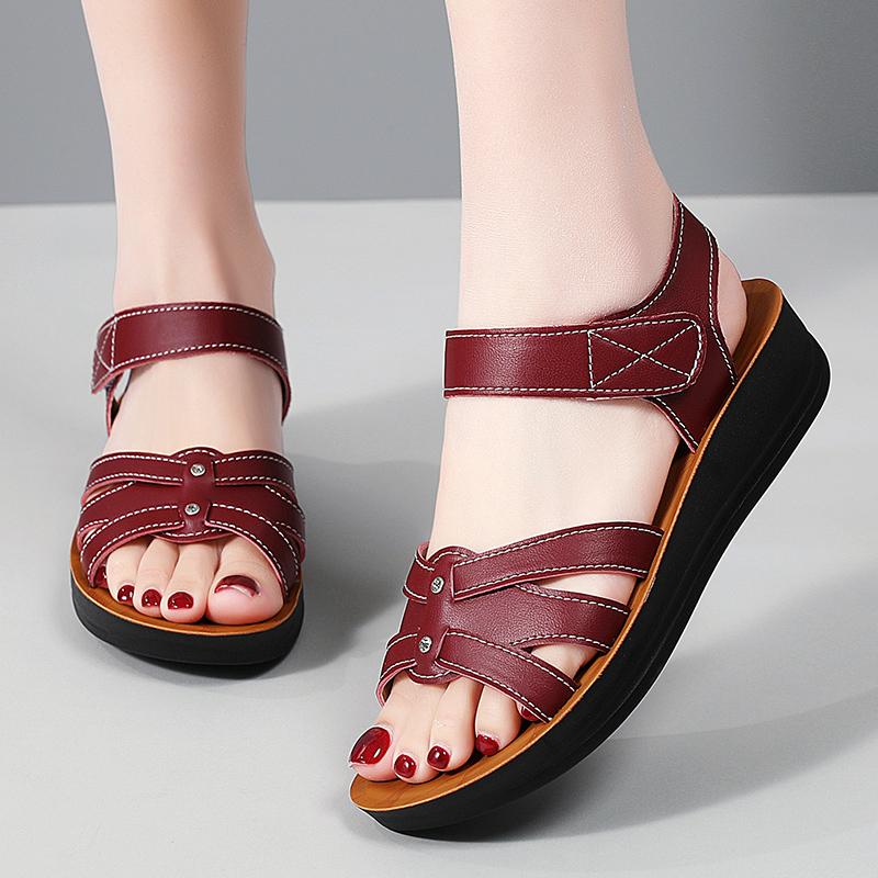 36-43 Summer Women's Large Size Fashion Solid Color Velcro Thick Bottom Sandals Comfortable Mom Shoes