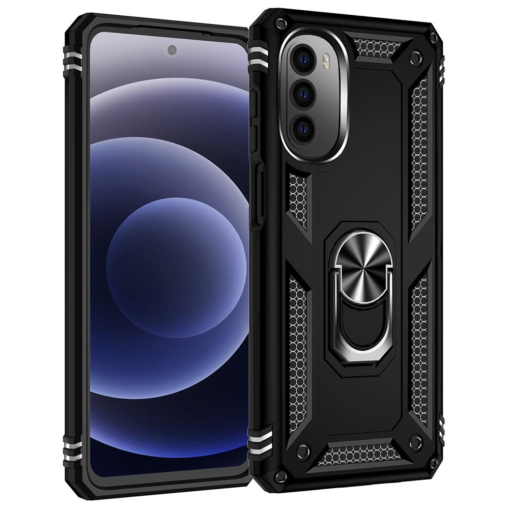 

For Motorola Moto G52 4G/G82 5G Built-in Adjustable Kickstand Case Soft TPU Hard PC Back Anti-shock Mobile Phone Cover Silver