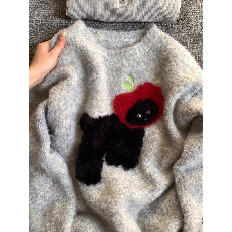 

Серый щенок с круглым вырезом, ленивый ветер, плечевой пуловер-свитер Grey S