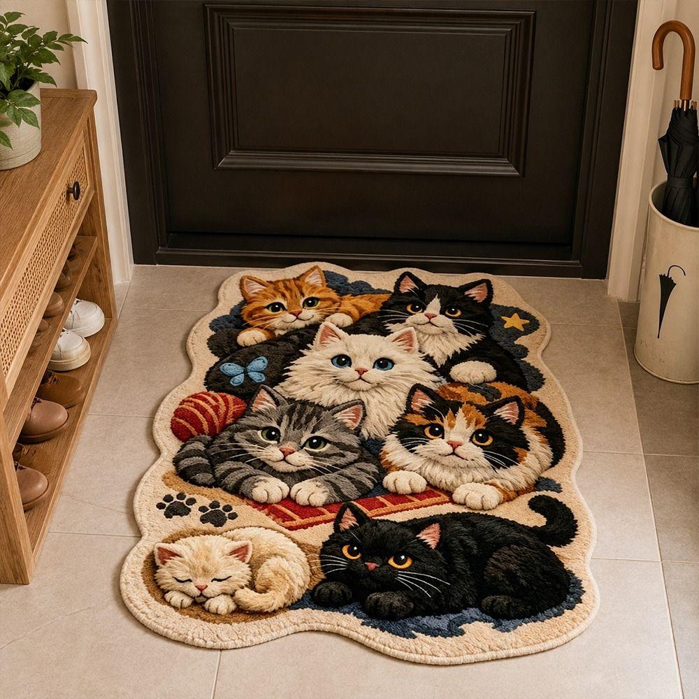 Washable Cat Print Rug Plush Carpet New Bedside Rug  Home Decoration