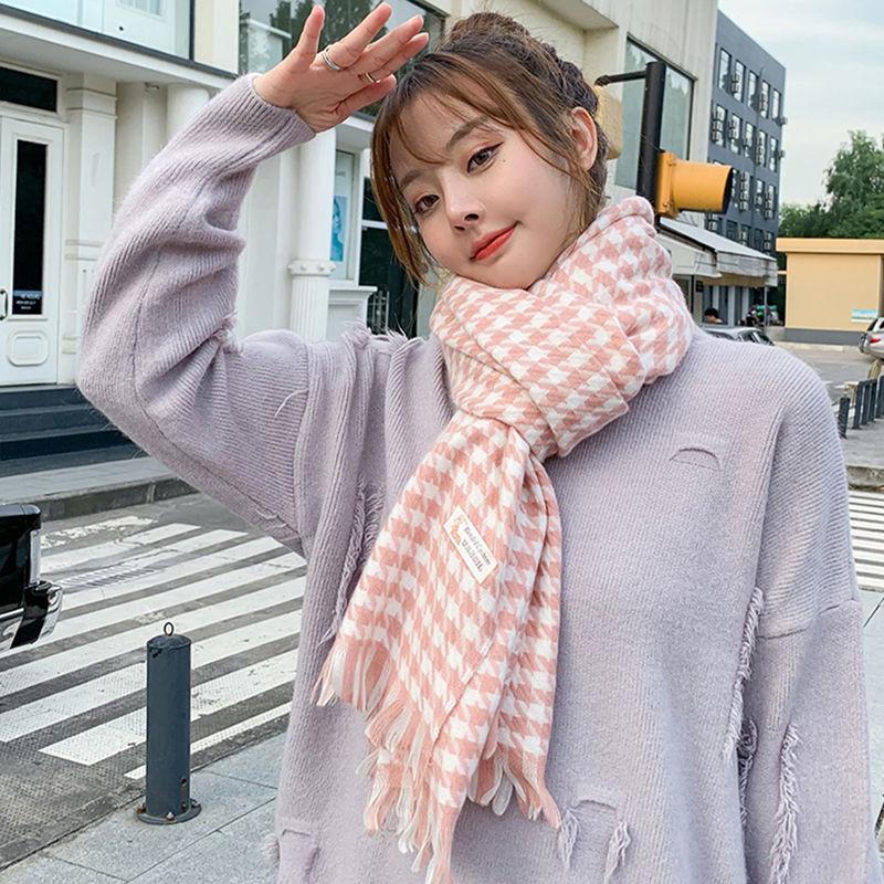 Black and White Houndstooth Plaid Scarf for Women Winter Warm Korean Version Versatile Long Imitation Cashmere Scarf Shawl Dual Use