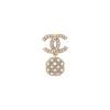 CHANEL pearl logo crystal pendant earrings