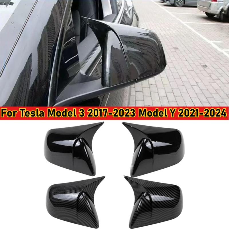 For Tesla Model 3 Model Y Rear View Door Wing Side Mirror Cover Caps Shell Case Rearview Cap Exterior Accessories Carbon Fiber
