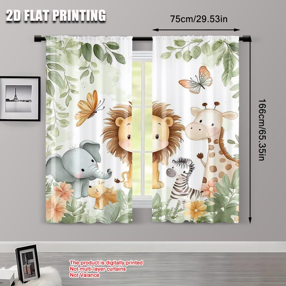 Light Filtering Spring Summer Curtains Cute Lion Elephant Giraffe Zebra Sheer Versatile Fabric Room Decor Perfect Curtain Set Of 2 Made Polyester