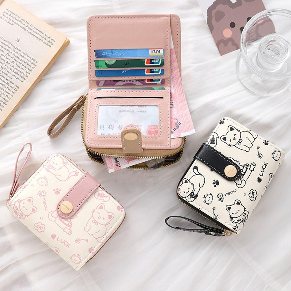 New Cute Cat Short Wallet Large Capacity Lightweight Coin Purse PU Leather Women Wallet