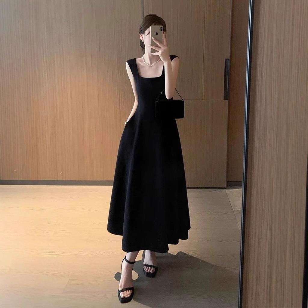 French High-end First Love Black Suspender Dress Women's Summer Dress New Summer Long Skirt Temperament Slim