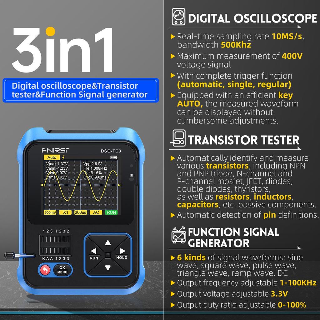 Tragbares 3-in-1 Digitaloszilloskop & Transistortester mit Signalgenerator