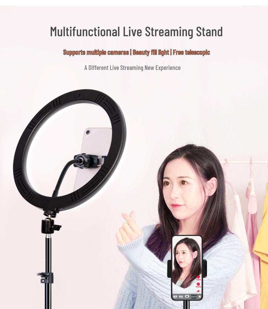Mobile Streaming Stand with LED Fill Light and Multi-Camera Mount for Desktop and Outdoor Photography