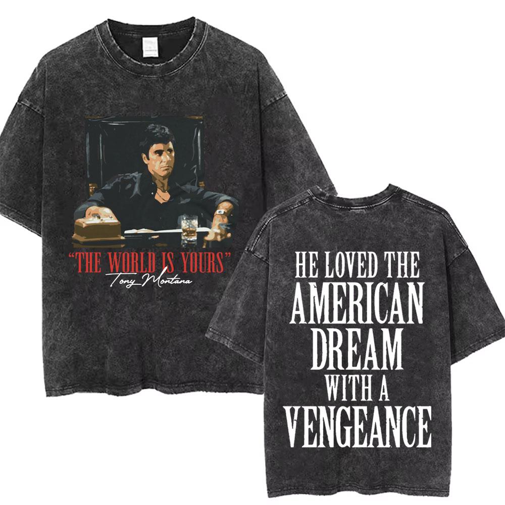 Movie Scarface Vintage Washed Tshirt Tony Montana Face Al Pacino Oversized Tshirts Men Women Fashion Hip Hop Gothic T Shirts