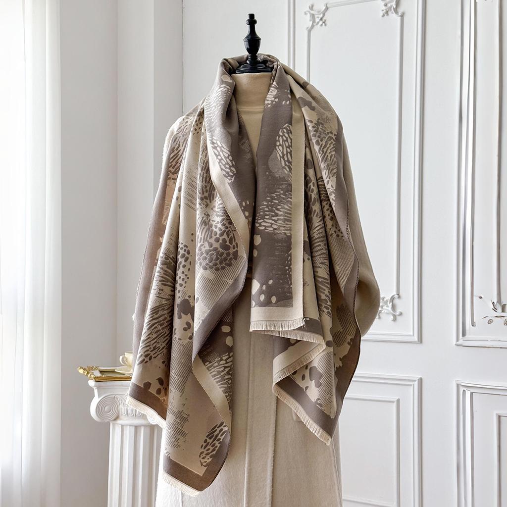 Luxury Winter Women's Imitation Cashmere Shawl Thick Warm Jacquard Scarf High Quality Two-Sided Pashmina Wrap for Ladies Brand