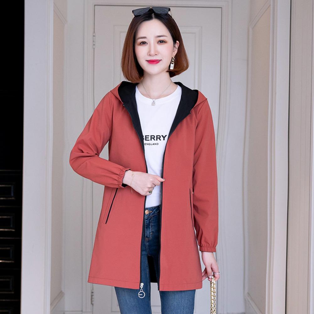 Fashion Double-Sided Wear Trench Coat Women's Mid-Longth Spring Autumn Women's Coats Tops   Hooded Jacket  Women Top