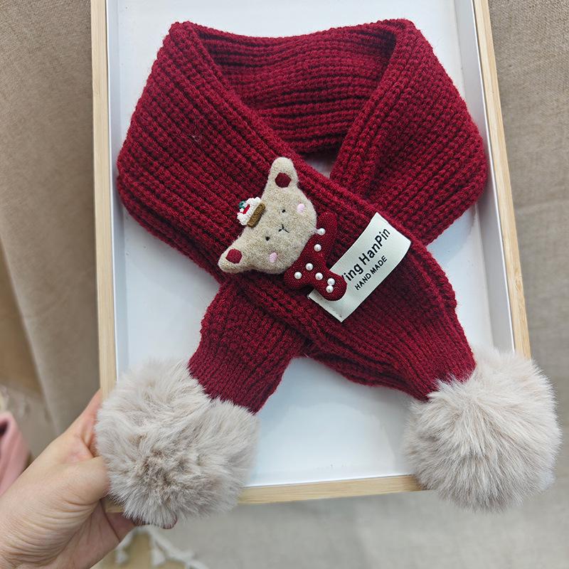 Korean Style Cute Red Knit Scarf for Children - Cozy Autumn/Winter Neck Warmer for Festive Season