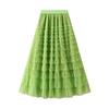 Women's Sweet Black White Tutu Skirts Tulle Cake Long Skirt Women Spring Summer Ruffle Pleated A-Line Chic Skirt