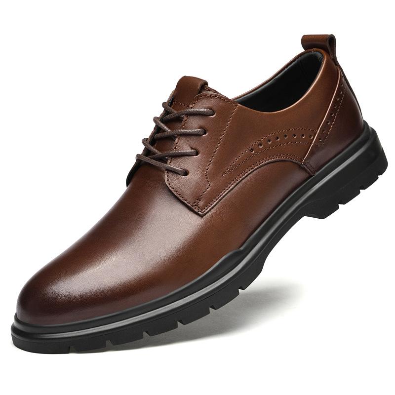 

Мужская обувь формальная деловая кожаная обувь мужская первый слой коровьей кожи черная повседневная обувь британский круглый носок жених свадебная обувь мужская 44 коричневый