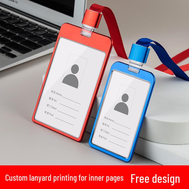 Aluminum Alloy ID Card Holder with Crystal Buckle Lanyard for Employees and Students