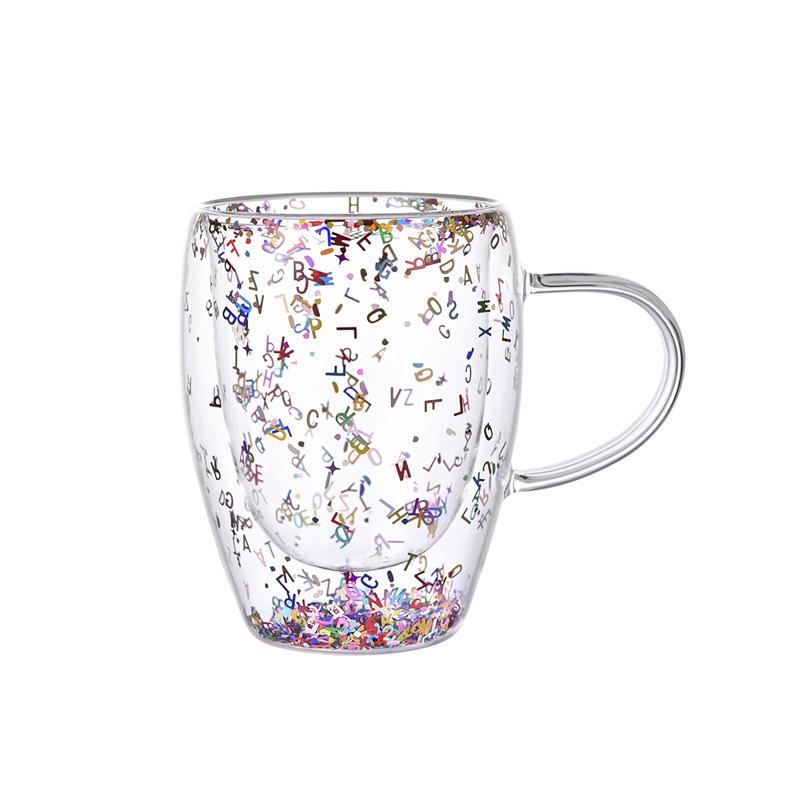 Cană de cafea din sticlă cu două straturi, rezistentă la temperaturi ridicate, cu mâner