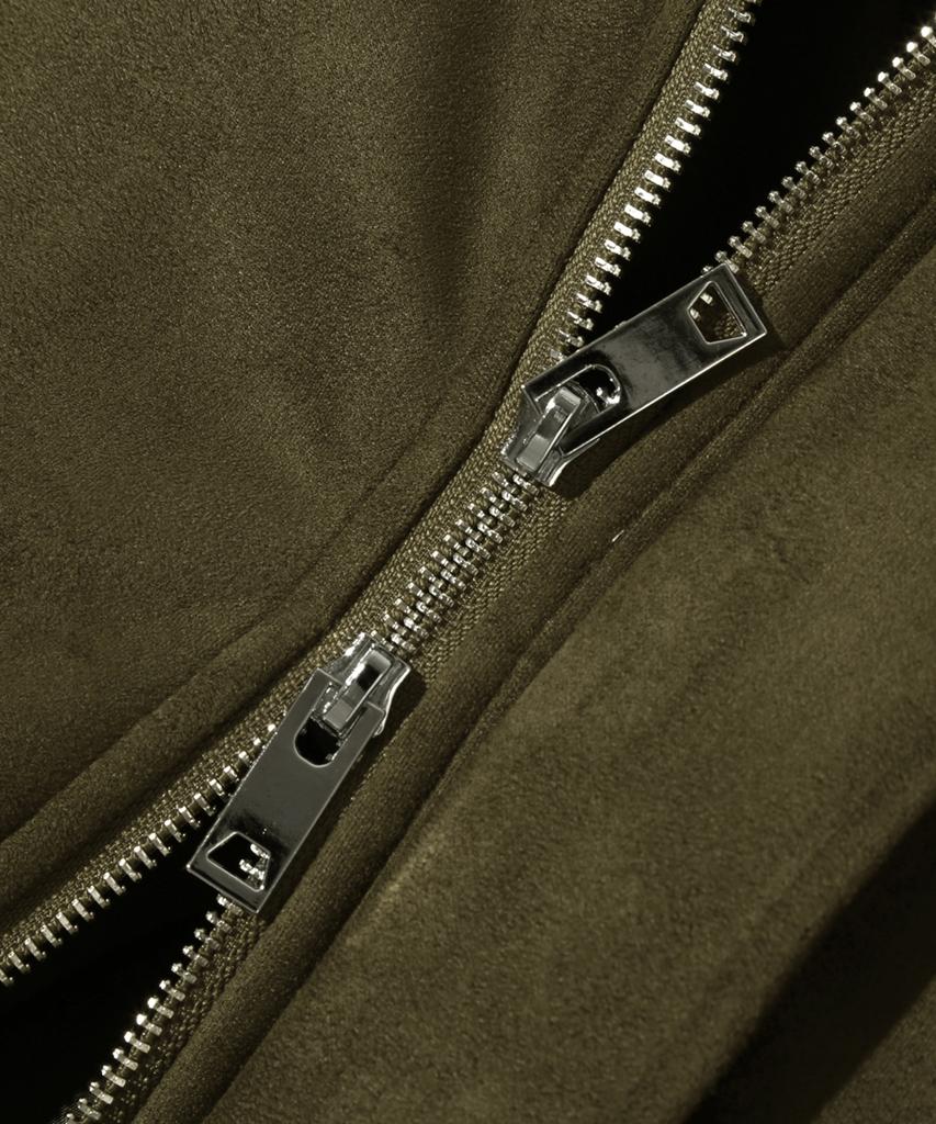 Trillion Suede Rivet Blouson Zip-Up Jacket (Khaki)