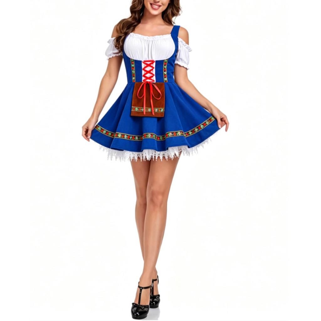 Women's Oktoberfest Maid Dress Costume Traditional Style Mini Dress with Off Shoulder Top Corset Detail and Flared Skirt for Festival