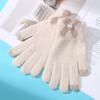 [Solid color elegance] 2025 new knitted thermal gloves women's winter cute bow touch screen five fingers