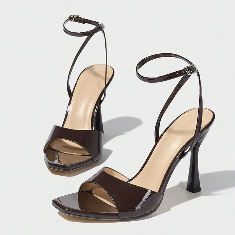 Fashion Liyke New Fashion Square Open Toe Ankle Buckle Strap Designer Sandals Women 10CM Gladiator High Heels Banquet Party Shoes Brown