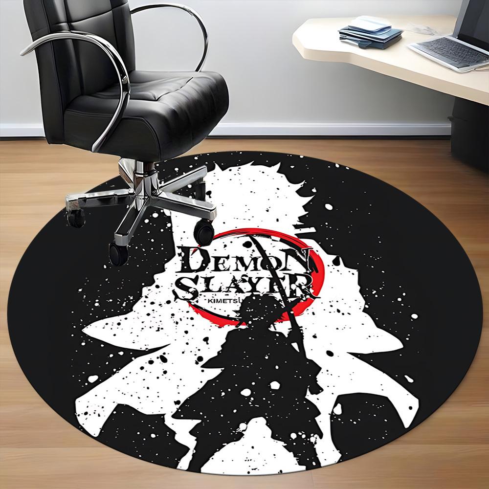 1PC Demon Slayer Office Round Rug - Perfect for Office or Study Decor, Machine Washable, Non-Slip Backing, Decorative Floor Mat