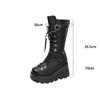 Women Fashion Boots Round Toe Platform Sole Wedge Heel Rivet Lace Mid-tube Boots Punk Large Size European American Knight Boots