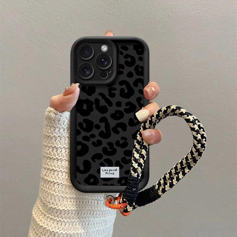 

Black Leopard Print Phone Case for Motorola Moto Edge 70 G86 G56 G15 G35 G34 G75 PLAY G85 6 Fusion Stylus Pro 4G 5G With Lanyard Edge 50 5G