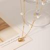 Layered Pearl Necklace With Heart Pendant Titanium Steel Choker For Women Elegant Collarbone Chain