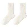 1 Pair Women Winter Socks Solid Color Ribbed Cuffs Thickened Plush Lining Sleeping Socks Autumn Winter Daily Wear