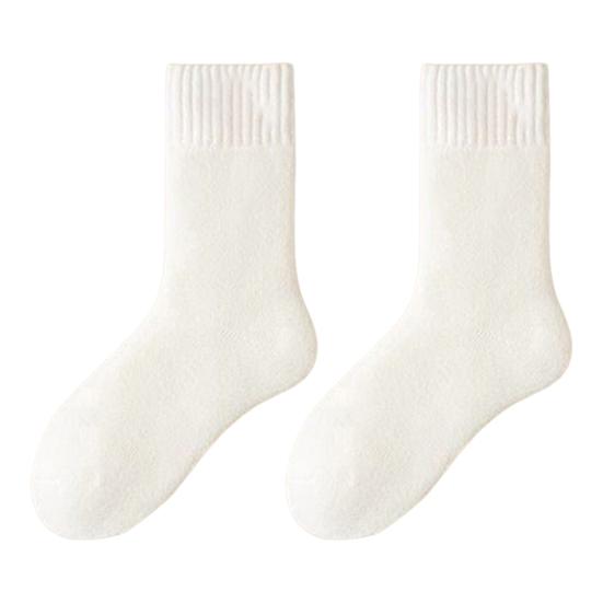 1 Pair Women Winter Socks Solid Color Ribbed Cuffs Thickened Plush Lining Sleeping Socks Autumn Winter Daily Wear