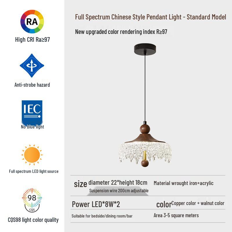 

Pre-Owned Adjustable Height French-Style Chandelier with Iceberg Water Drop Design and Walnut Finish. Full Spectrum Eye Protection - Three Color Light