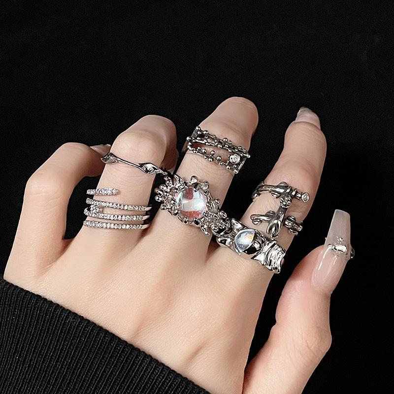 Moonstone French Fashion Exquisite Gemstone Open Ring Niche Design Personality High Sense Retro