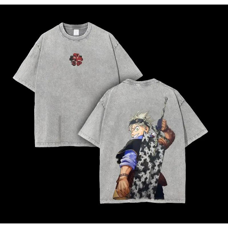 Asta Black Clover Anime Clothing Men Women Short Sleeve T-shirts Vintage Washed T Shirt Casual Cotton Tee Harajuku Male Tshirt