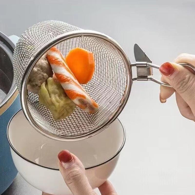 2Pcs 304Stainless Steel Colander Strainer with Metal Hook Strainer Basket Suitable for Draining Hot Pots Ingredient