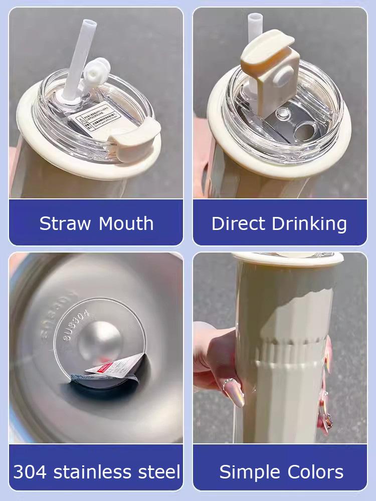 SEYGM 500ML 304 Paslanmaz Çelik Termos Bardak Pipetli Çift İçecek Yalıtımlı Soğuk Sıcak Kahve Kupası Araba Meyve Suyu Çay Su Bardağı