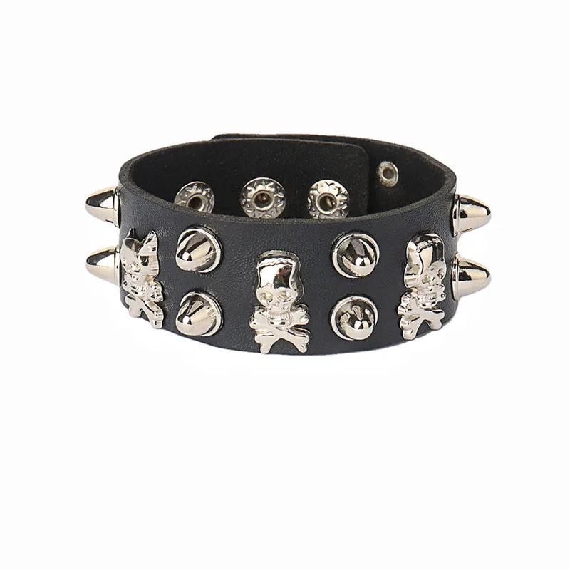 PU Leather Bracelet Punk Goth Studded Spike Rivet Buckle Wristband Cuff Bangle Black Gothic Steampunk for Men Women Unisex 80s