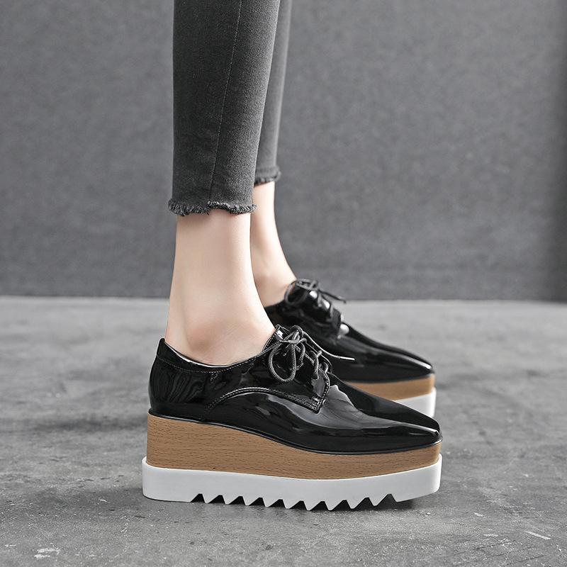 

Туфли на танкетке и платформе в японском стиле - весна/осень 2025 г., водонепроницаемая кожа, на шнуровке, для женщин, британский стиль. 37