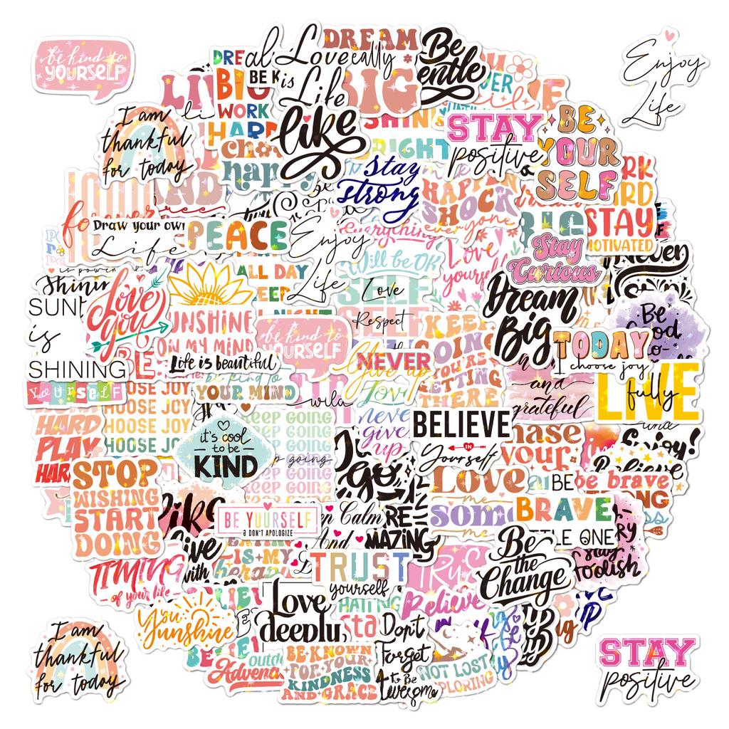 English Inspirational Stickers 100 Laser Stars Shiny Water Cup Computer Decoration DIY Waterproof Suitcase Stickers