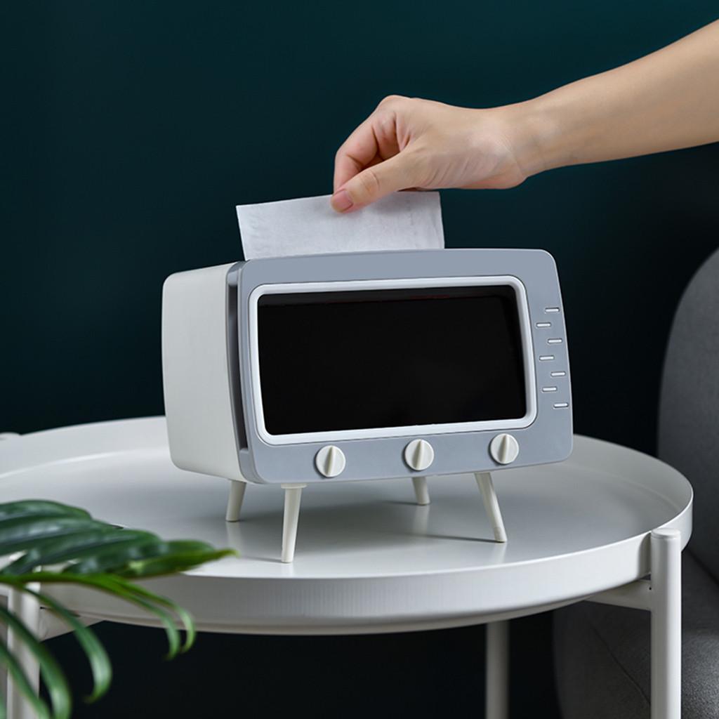 2 in 1 Tissue Box  Desk Box Creative TV Appearance with Phone Stand