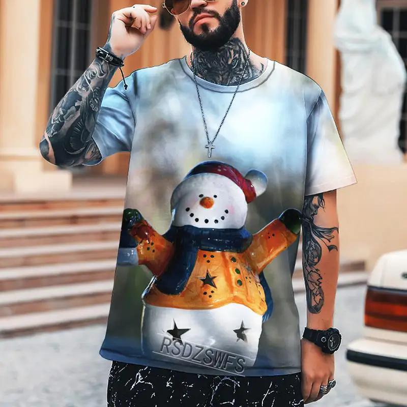

Чоловіча сорочка Новий дизайн Санта-Сніговик Різдвяна ялинка Футболка з круглим вирізом 3D-друк Повсякденна вільна оверсайз XS