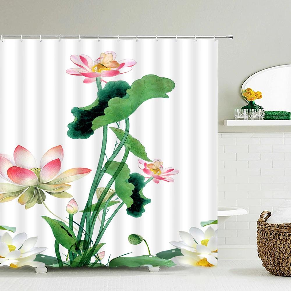 

3D European Beautiful Flower Printing Shower Curtain Waterproof Polyester Bathroom Curtains Home Decor Bath Curtain With Hooks W60H190(CM)-1 Pcs