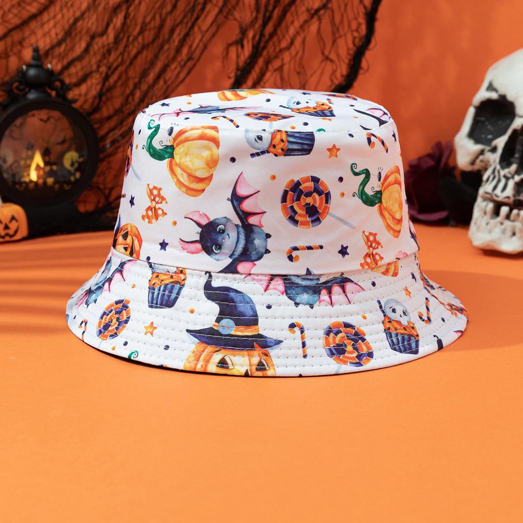 Cross-border Halloween atmosphere, funny hat, fashionable printed rose finger skull fisherman hat, double-sided basin hat