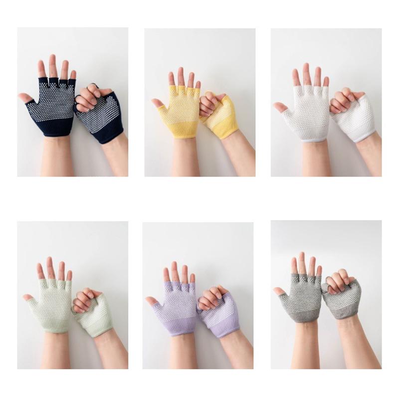 Women Anti-Slip Yoga Gloves Cotton Fitness Half Finger Gloves Breathable Outdoor Cycling Bicycle Pilates Sports Fishing Gloves