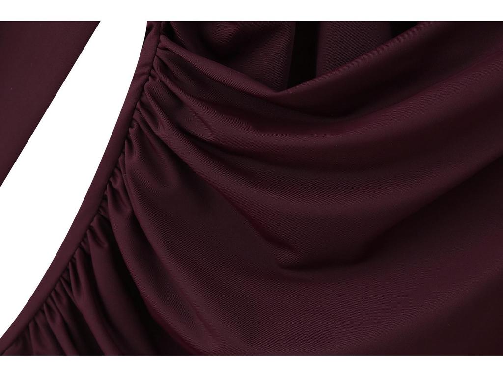 2025 Spring Women's European & American Style Cowl Neck Pleated Long Sleeve Nylon Top