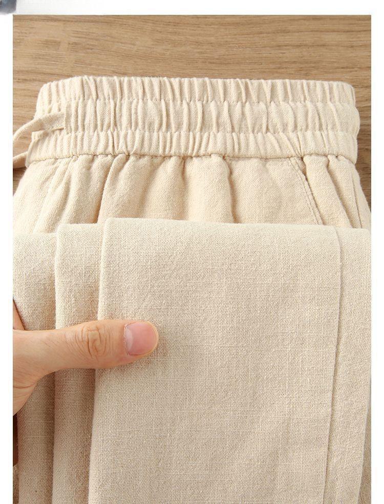 Breathable Cotton-Linen Straight-Leg Casual Pants with Elastic Waist & Pockets